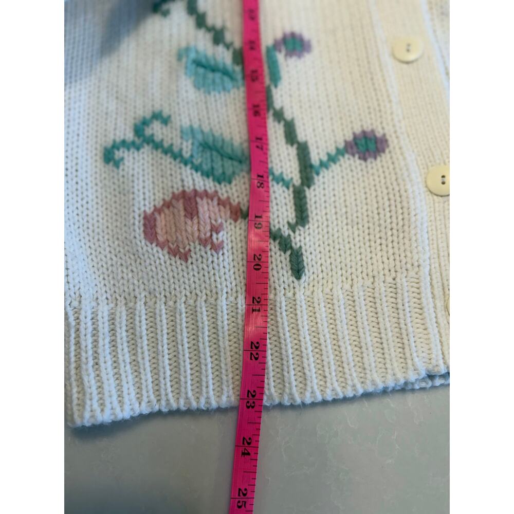Vintage Erika knit cottage core button cardigan sweater with floral detail sz M - Picture 5 of 6
